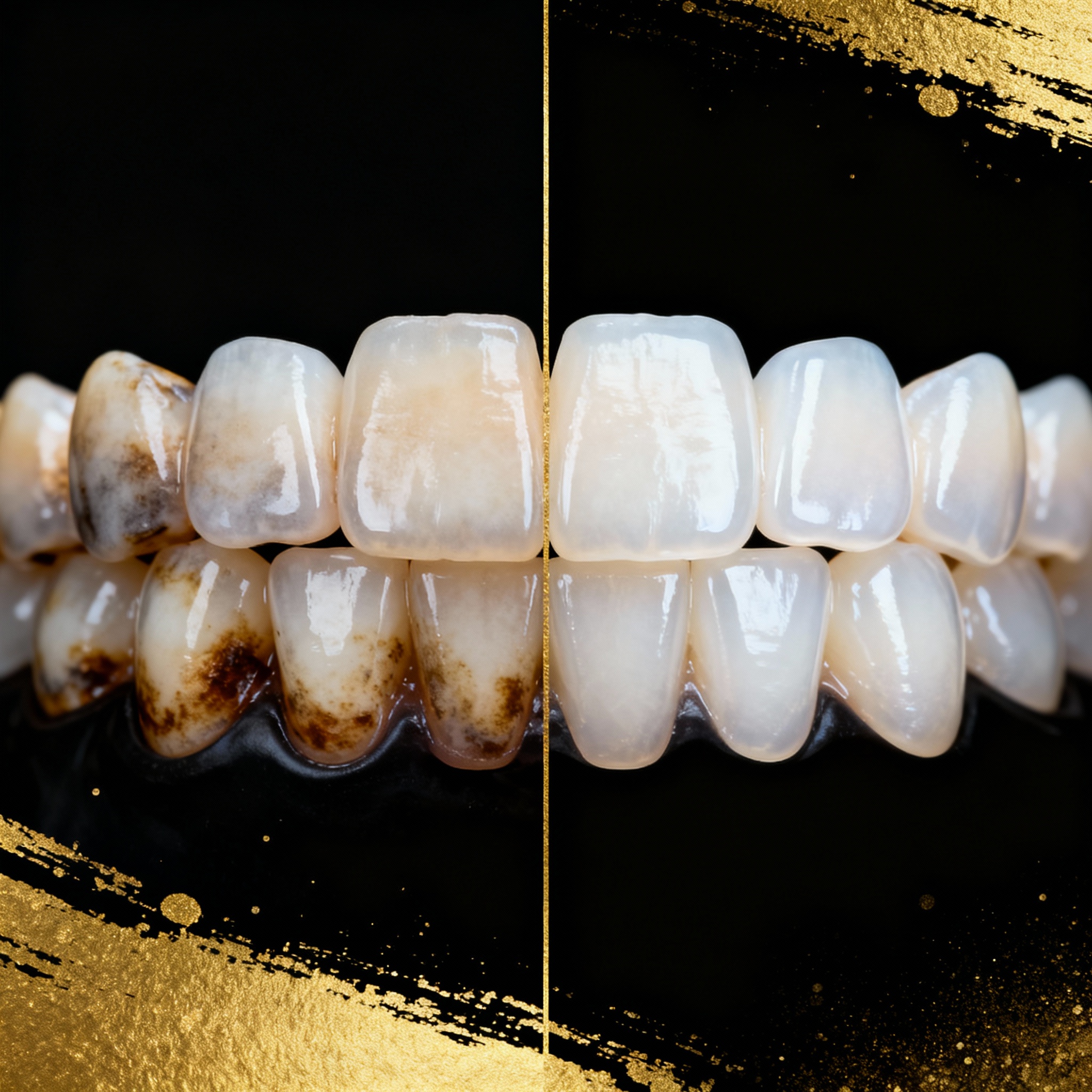 Severe fluorosis treatment before and after transformation showing dramatic improvement with zirconia crown restoration